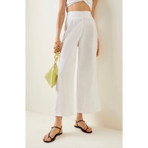 Faithfull the Brand Malta Cropped Linen Wide Leg Pants White S